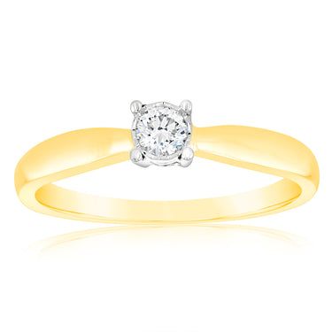 Luminesce Lab Grown 1/10 Carat Diamond 4 Claw Ring in 9ct Yellow Gold