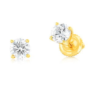 Luminesce Lab Grown 1 Carat Diamond Solitaire Stud Earrings in 14ct Yellow Gold
