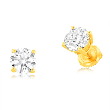 Luminesce Lab Grown 2 Carat Diamond Solitaire Earrings in 14ct Yellow Gold