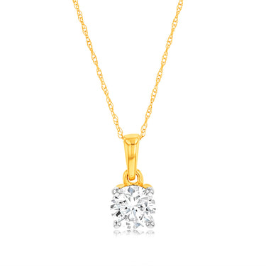 Luminesce Lab Grown 1 Carat Diamond Solitaire Pendant on 9ct Yellow Gold Adjustable Chain