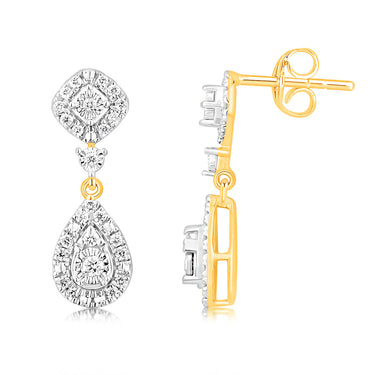 Luminesce Lab Grown 1/3 Carat Diamond Drop Earrings in 9ct Yellow Gold