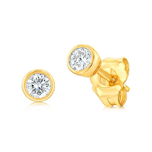Luminesce Lab Grown 1/6 Carat Diamond Bezel Set Earrings in 9ct Yellow Gold