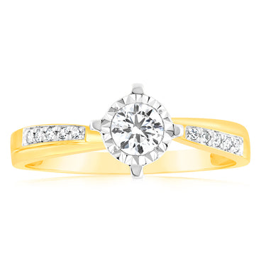 9ct Yellow Gold Luminesce Lab Grown 1/2 Carat Diamond Ring with 11 Brilliant Diamonds