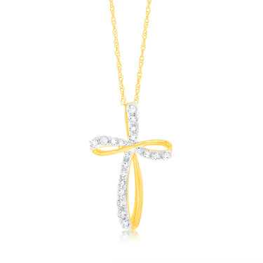 9ct Yellow Gold Lab Grown Cross Infinity Diamond Pendant