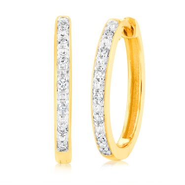 9ct Yellow Gold Luminesce Lab Grown Hoop Earring With 14 Brilliant Diamonds