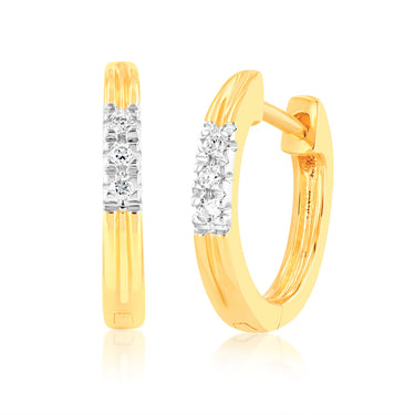 Luminesce Lab Grown 9ct Yellow Gold 6 Diamonds Hoop Earrings