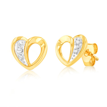 Luminesce Lab Grown Heart Shaped Stud Earrings With 4 Diamonds in 9ct Yellow Gold