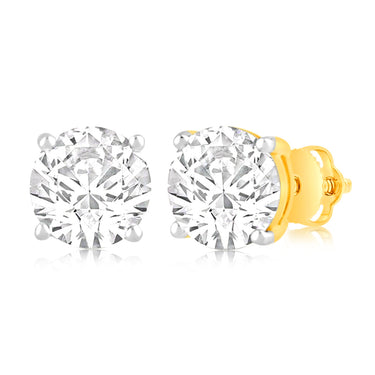 Luminesce Lab Grown 3 Carat Solitaire Diamond Stud Earrings in 14ct Yellow Gold