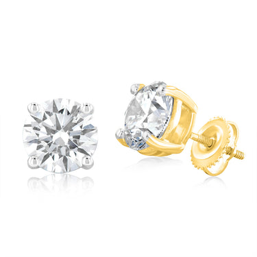 Luminesce Lab Grown 4 Carat Solitaire Diamond Stud Earrings in 14ct Yellow Gold