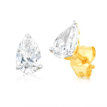 Luminesce Lab Grown Pear Shaped 1 Carat Diamond Stud Earrings in 14ct Yellow Gold