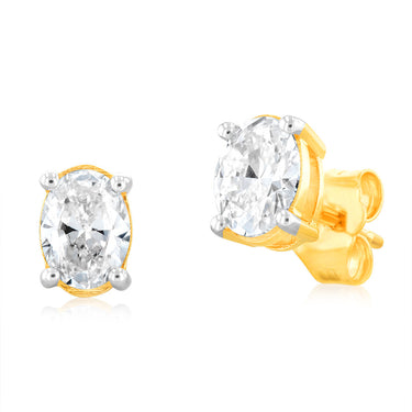 Luminesce Lab Grown Oval Cut 1 Carat Diamond Stud Earrings in 14ct Yellow Gold