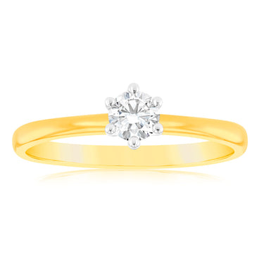 Luminesce Lab Grown 1/4 Carat Brilliant Cut Solitaire Diamond Ring in 9ct yellow Gold