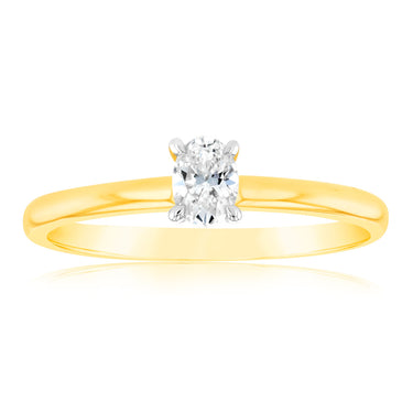 Luminesce Lab Grown 1/4 Carat Oval Cut Solitaire Diamond Ring in 9ct yellow Gold