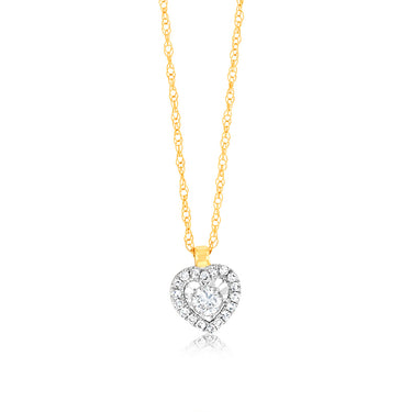 Luminesce Lab Grown 9ct Yellow Gold 1/10 Carat Diamond Heart Pendant on 45cm Chain