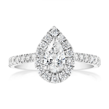 Luminesce Lab Grown 9ct White Gold 1 Carat Diamond Halo Solitaire Ring with Pear Centre Diamond