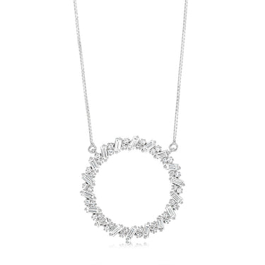 Luminesce Lab Grown Sterling Silver 1 Carat Circle Pendant with Round & Baguette Diamonds on Chain
