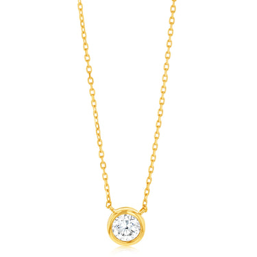 Luminesce Lab Grown 9ct Yellow Gold 1/5 Carat Diamond Round Shaped Bezel Pendant Chain Included