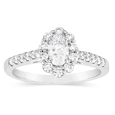 Luminesce Lab Grown 14ct White Gold 1 Carat Diamond Solitaire Fancy Ring with 1/2Carat Central Oval Cut