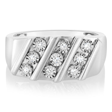 Luminesce Lab Grown 9 Diamond Channel Gents Ring in Sterling Silver