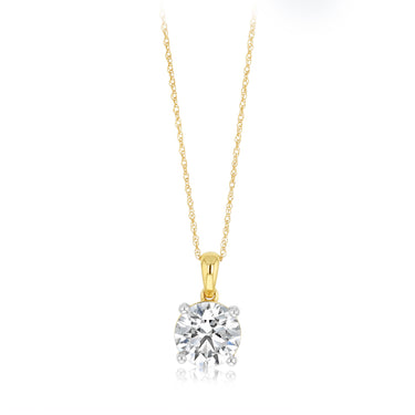 Luminesce Lab Grown 3 Carats Diamond Solitaire Pendant on Adjustable Chain in 9ct Yellow Gold