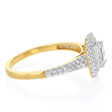Luminesce Lab Grown 1 Carat Diamond Halo Solitaire Ring Emerald Centre Diamond in 9ct Yellow Gold