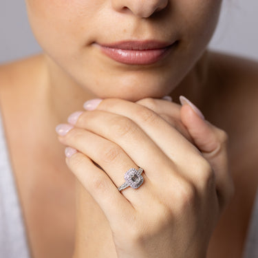 Luminesce Lab Grown 1 Carat Diamond Halo Solitaire Ring Emerald Centre Diamond in 9ct Yellow Gold