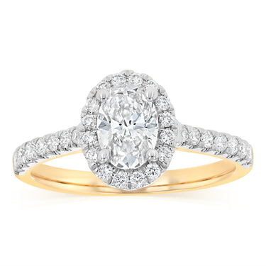 Luminesce Lab Grown 1 Carat Halo Oval Brilliant Cut Ring in 9ct Yellow Gold