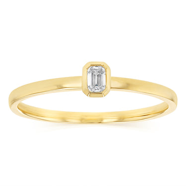Luminesce Lab Grown Emerald Cut Bezel Solitaire Diamond Ring in 9ct Yellow Gold