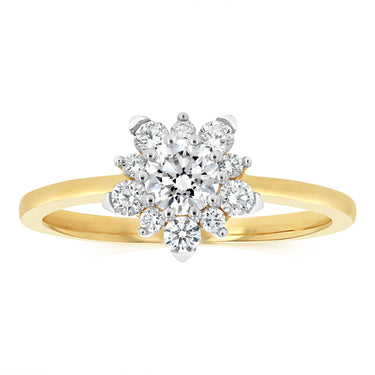 0.75 Carat Luminesce Lab Grown Diamond Flower Shaped Ring in 9ct Yellow Gold