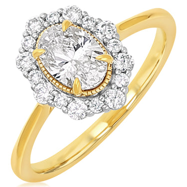 Luminesce Lab Grown 1 Carat Diamond Oval Halo Ring in 9ct Yellow Gold