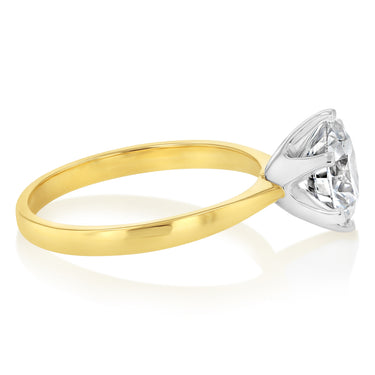 Luminesce Lab Grown 2 Carats Certified Diamond Solitaire Ring in 18ct Yellow Gold