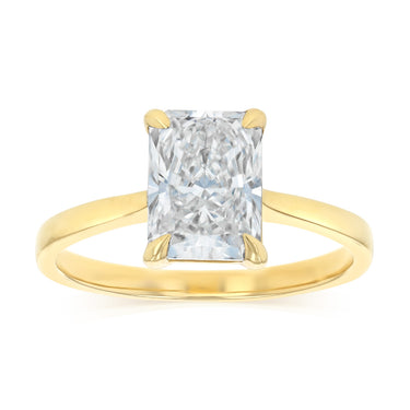 Luminesce Lab Grown 2 Carats Certified Radiant Diamond Solitaire Ring in 18ct Yellow Gold
