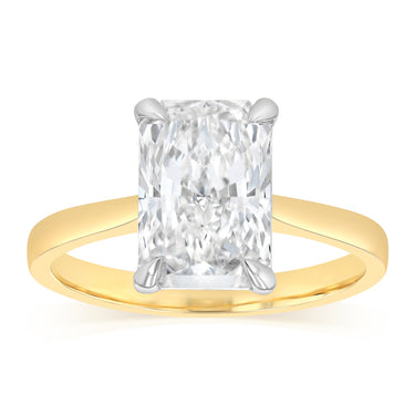 Luminesce Lab Grown 3 Carats Certified Radiant Diamond Solitaire Ring in 18ct Yellow Gold