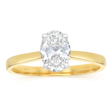 Luminesce Lab Grown 1 Carat Certified Oval Diamond Solitaire Ring in 18ct Yellow Gold