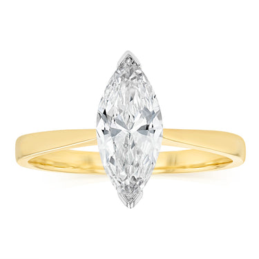 Luminesce Lab Grown 1 Carat Certified Marquise Diamond Solitaire Ring in 18ct Yellow Gold