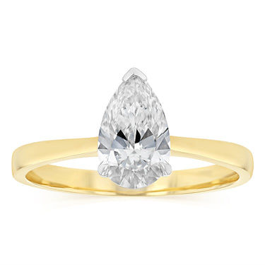Luminesce Lab Grown 1 Carat Certified Pear Diamond Solitaire Ring in 18ct Yellow Gold