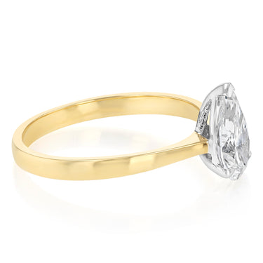 Luminesce Lab Grown 1 Carat Certified Pear Diamond Solitaire Ring in 18ct Yellow Gold