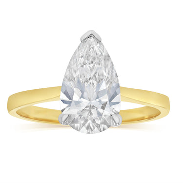 Luminesce Lab Grown 2 Carats Certified Pear Diamond Solitaire Ring in 18ct Yellow Gold