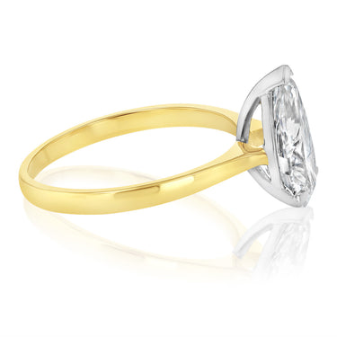 Luminesce Lab Grown 2 Carats Certified Pear Diamond Solitaire Ring in 18ct Yellow Gold