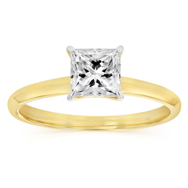 Luminesce Lab Grown 1 Carat Diamond Princess Cut Solitaire Ring in 9ct Yellow Gold