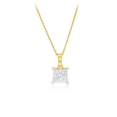 Luminesce Lab Grown 1 Carat Diamond Princess Cut Pendant in 9ct Yellow Gold