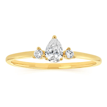 Luminesce Lab Grown 1/4 Carat Diamond Pear Ring in 9ct Yellow Gold