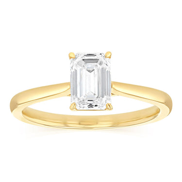 Luminesce Lab Grown 1 Carat Diamond Solitaire Emerald Ring in 9ct Yellow Gold