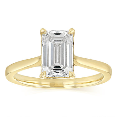 Luminesce Lab Grown 2 Carat Diamond Solitaire Emerald Ring in 9ct Yellow Gold