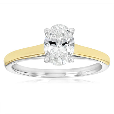 Luminesce Lab Grown 1 Carat Diamond Solitaire Oval Ring in 9ct Yellow Gold and Sterling Silver