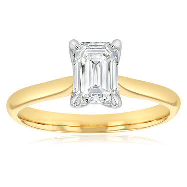 Luminesce Lab Grown 1 Carat Emerald Diamond Solitaire Ring in 9ct Yellow Gold