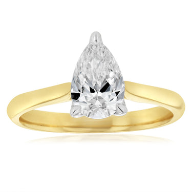 Luminesce Lab Grown 1 Carat Pear Diamond Solitaire Ring in 9ct Yellow Gold