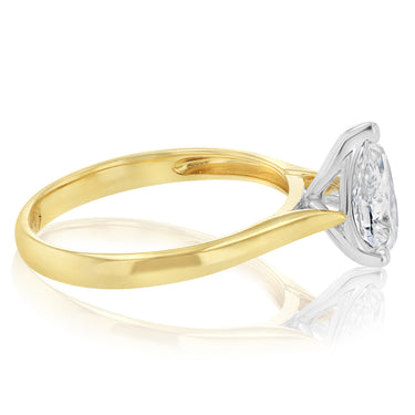 Luminesce Lab Grown 1 Carat Pear Diamond Solitaire Ring in 9ct Yellow Gold