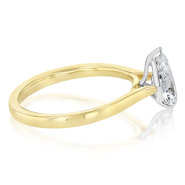 Luminesce Lab Grown 1 Carat Diamond Pear Solitaire Ring in 9ct Yellow and White Gold