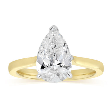 Luminesce Lab Grown 2 Carat Diamond Pear Solitaire Ring in 9ct Yellow and White Gold